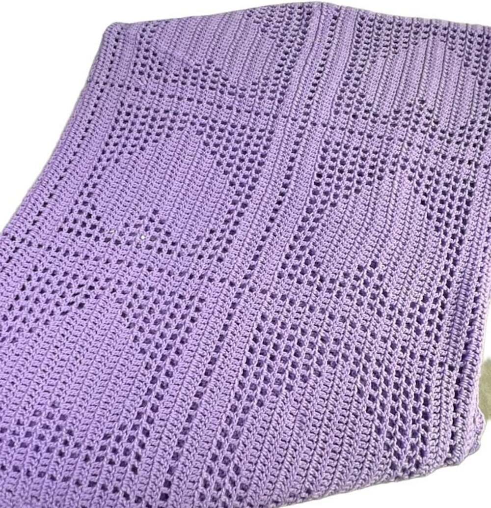 Hand Crochet Afghan Throw Blanket Purple Stitch. 72 in x 54in approximately